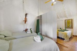 two beds in a room with white walls at La Barraca den Salvador in Deltebre
