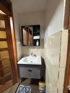 a bathroom with a sink and a mirror at Green Life Apartment in Sakumona +10 photos