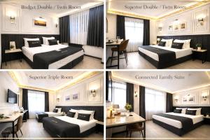 three pictures of a hotel room with two beds at Angel's Home Hotel - Angel Group Hotels in Istanbul