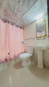 a bathroom with a toilet and a sink at Dhanmondi Lake View Hotel in Dhaka