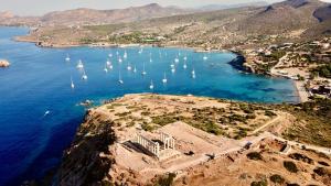 an aerial view of a harbor with sail boats at Casa Marianna-Luxury Riviera Retreat in Anavyssos
