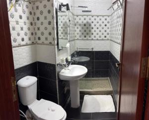 a small bathroom with a toilet and a sink at Grand Elite Hotel in Cairo