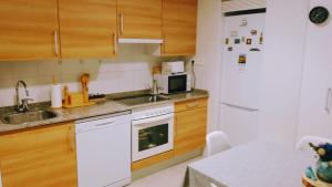 a kitchen with a sink and a white refrigerator at El Rincón del Ángel in Jaca +9 photos