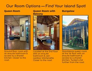 a collage of four photos of a room at Wayans Siargao Homestay in General Luna