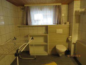 a small bathroom with a bed and a toilet at Ferienwohnung Birgit in Sankt Gallenkirch