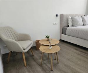 a living room with a couch and a table and a chair at Atomium Apartment 1 in Brussels