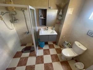 a bathroom with a toilet and a sink and a shower at Triplex - Suite parentale in Grande Gaube +5 photos