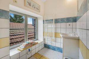 a bathroom with a sink and a window at Gîte Le Jardin Mirandou in Raucoules