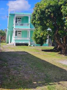 a blue house with a tree in front of it at mango suites in Portsmouth