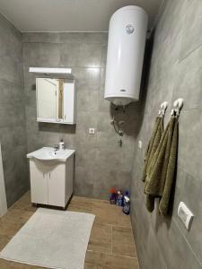 a bathroom with a sink and a mirror at Apartman S in Vrnjačka Banja