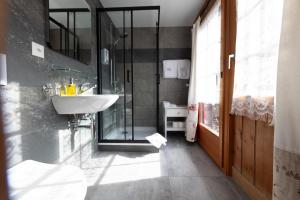a bathroom with a sink and a glass shower at Le Bois-Gentil in Gryon +19 photos