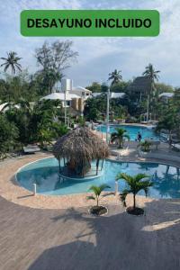 a resort with a swimming pool with palm trees at Bon Jesus Hotel in Costa Esmeralda