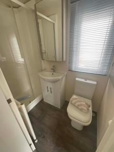 a small bathroom with a toilet and a sink at JLUX Lodges in Crowle +6 photos