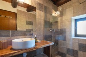 a bathroom with a white sink and a shower at Gîte de la Séoube in Campan