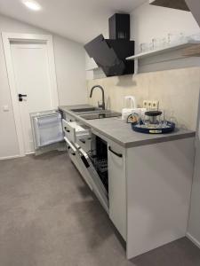 a kitchen with a sink and a counter top at Apartamentai LUKA in Marijampolė +13 photos