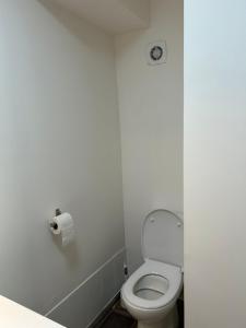 a bathroom with a toilet and a roll of toilet paper at La Marie Blanche in Saint-Zacharie +4 photos