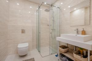 a bathroom with a shower and a toilet and a sink at River side apartment B17 in Herceg-Novi +34 photos
