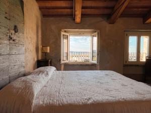 a bedroom with a large bed and a window at La chesa de Prit in Verucchio