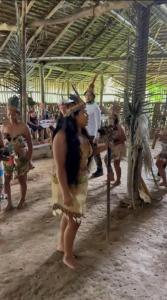 a woman standing in front of a group of people at Tsamuna Ecolodge Macedonia in Macedonia