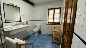 a bathroom with a toilet and a sink and a mirror at Casa Rural Donamariako Benta in Donamaría +46 photos