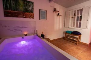 a large tub with purple water in a room at La Cambra casa rural Premium in Potríes