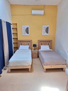 two beds sitting next to each other in a room at Santuario del Sol in Mérida +5 photos