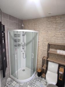 a bathroom with a shower and a toilet at Gîte in Avanton +3 photos