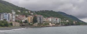 a group of buildings on a hill next to the water at Bıyıklı House in Akcaabat
