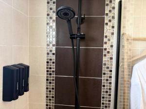 a shower with a shower head in a bathroom at Jacuzzi privatif Appartement premium Vendôme in Vendôme +28 photos