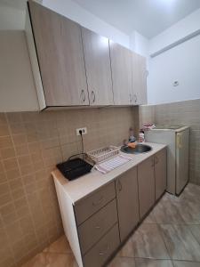 a kitchen with a sink and a refrigerator at Apartman Selma - Bijelo Polje in Bijelo Polje