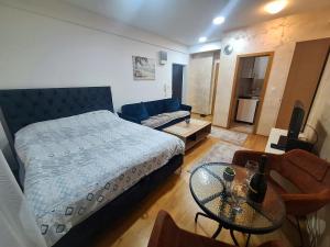 a bedroom with a bed and a couch and a table at Apartman Selma - Bijelo Polje in Bijelo Polje