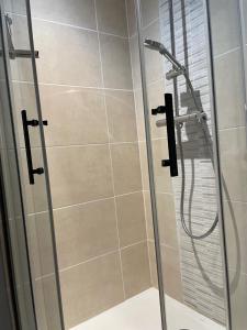 a shower with a glass door in a bathroom at MAS-Calou in Coustellet +33 photos