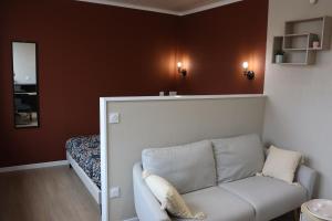 a living room with a couch and a bed at Appartement Le Cocon des Rives in Vichy