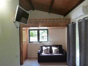 a living room with a couch and a tv at Casinha de campo in Geres