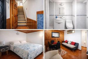 a hotel room with a bed and a bathroom at Departamento Lido Central in El Cerrillo