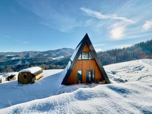 a small house in the snow in the mountains at Villa Perush in Vuzenica