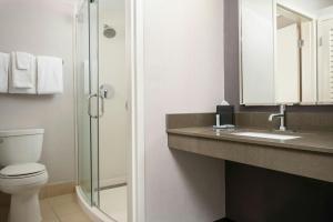a bathroom with a toilet and a sink and a shower at Courtyard by Marriott Albuquerque Airport in Albuquerque +26 photos