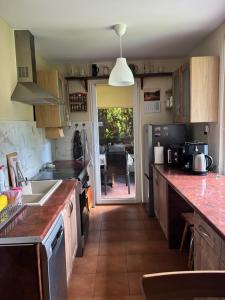 a kitchen with a sink and a counter top at Pod Daglezją in Łagów