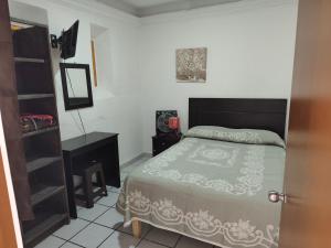 a bedroom with a bed and a desk in a room at Hostal menavi in León