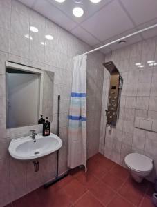 a bathroom with a sink and a toilet at Stern in Hückelhoven +13 photos