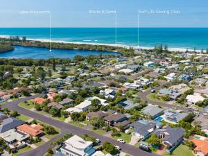 an aerial view of a suburb next to the ocean at Stone & Sand in Lennox Head