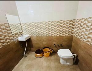 a bathroom with a toilet and a sink at Raj Hotel in Talala