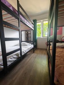 a bedroom with two bunk beds and a window at The High Hostel in Budva +41 photos