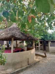 a small hut with a thatched roof in a yard at Narayani View Resort in Bharatpur