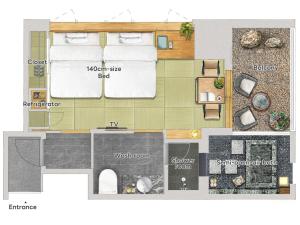 a floor plan of a room with a bed at PROSTYLE RYOKAN TOKYO ASAKUSA in Tokyo