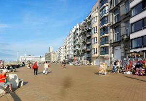 a group of people walking around a street with buildings at Petit Nice Oostende in Ostend