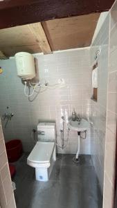 a bathroom with a toilet and a sink at Luvyash Campsite Stays in Bhīm Tāl