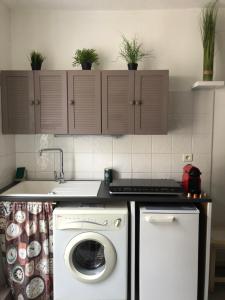 a kitchen with a washing machine and a dishwasher at Studio tout équipé, emplacement idéal in Saint-Raphaël