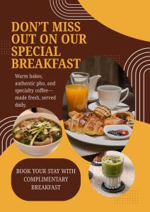 a flyer for a breakfast with food and drinks at APEC WANDER HOTEL - Near Pink Church in Ho Chi Minh City +73 photos