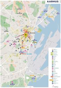 a map of a city with a yellow marker at Premium High-Street Home w Large Private Terrace in Aarhus